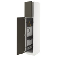 METOD high cabinet with cleaning interior, white/Havstorp brown-beige, 40x60x200 cm