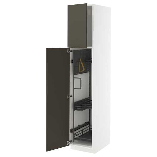 METOD high cabinet with cleaning interior, white/Havstorp brown-beige, 40x60x200 cm