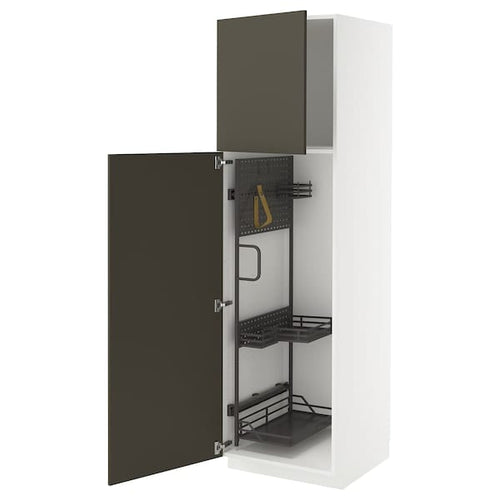 METOD high cabinet with cleaning interior, white/Havstorp brown-beige, 60x60x200 cm