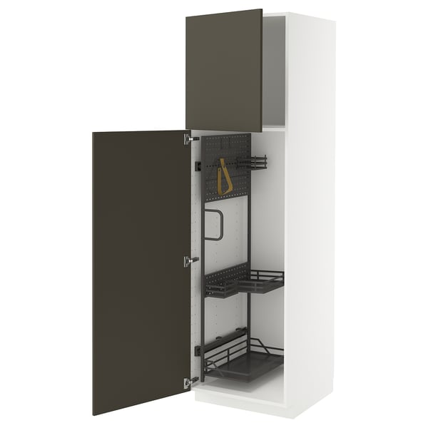 METOD - METOD High cabinet with cleaning interior, white/Havstorp brown-beige, 60x60x200 cm