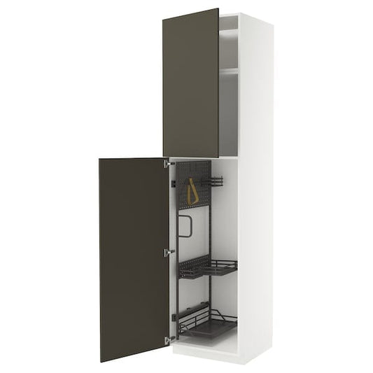 Ikea METOD - Tall cabinet with cleaning accessories, white/Havstorp brown-beige,60x60x240 cm