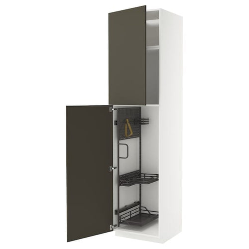 METOD high cabinet with cleaning interior, white/Havstorp brown-beige, 60x60x240 cm