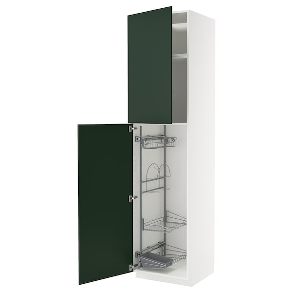 METOD - Tall cabinet with cleaning accessories, white/Havstorp deep green,60x60x240 cm