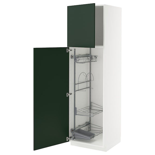 METOD - High cabinet with cleaning interior, white/Havstorp deep green, 60x60x200 cm