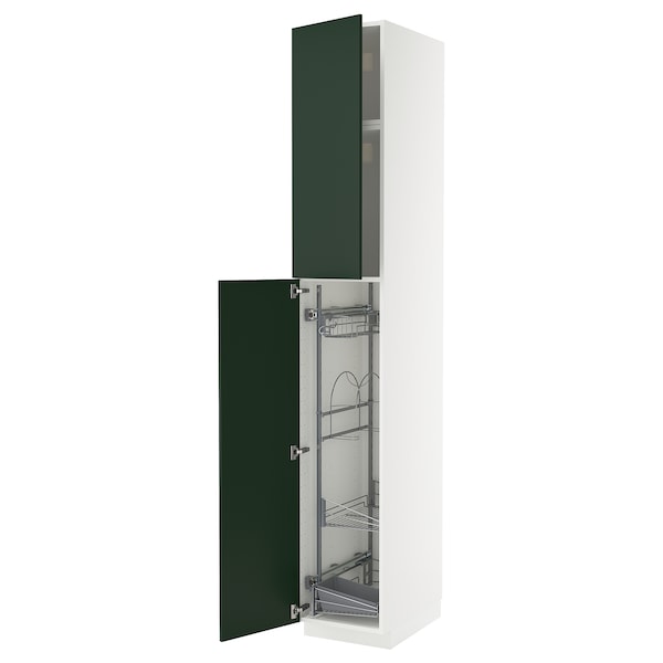 METOD - Tall cabinet with cleaning accessories, white/Havstorp deep green,40x60x240 cm