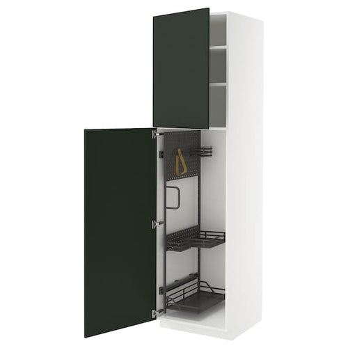 METOD high cabinet with cleaning interior, white/Havstorp deep green, 60x60x220 cm