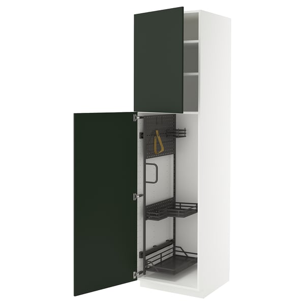 METOD - METOD High cabinet with cleaning interior, white/Havstorp deep green, 60x60x220 cm