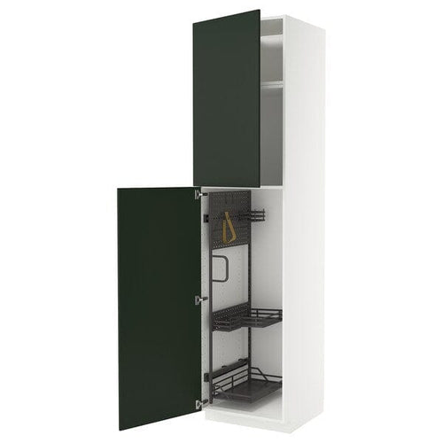 METOD high cabinet with cleaning interior, white/Havstorp deep green, 60x60x240 cm