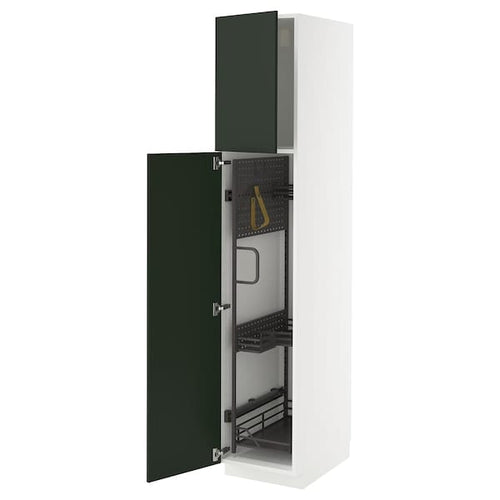 METOD high cabinet with cleaning interior, white/Havstorp deep green, 40x60x200 cm