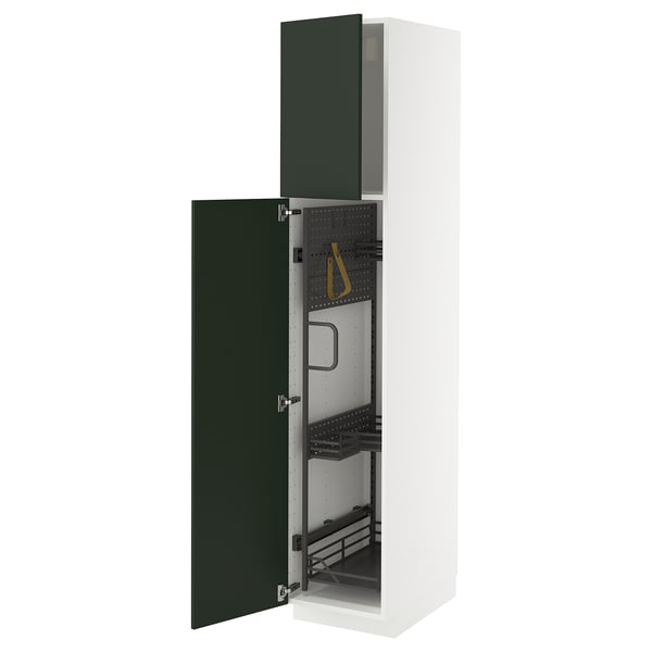 METOD - METOD High cabinet with cleaning interior, white/Havstorp deep green, 40x60x200 cm