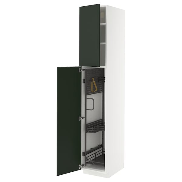 Ikea METOD - Tall cabinet with cleaning accessories, white/Havstorp deep green,40x60x220 cm