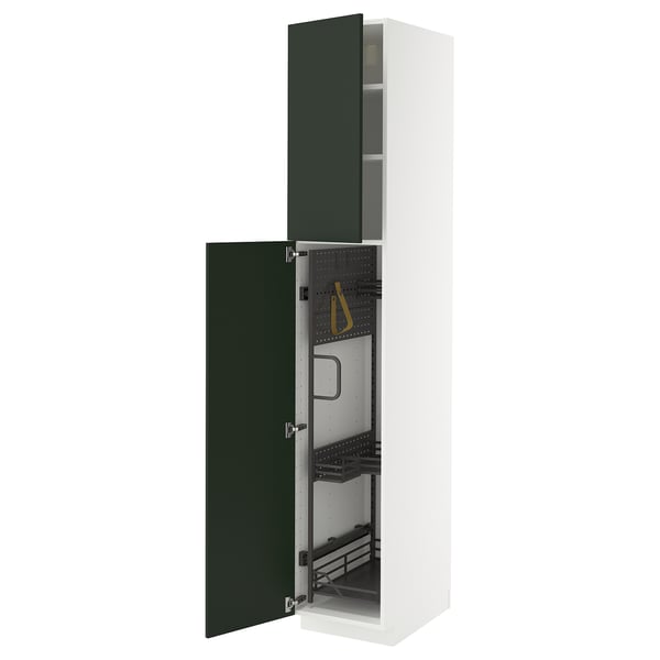 METOD - METOD High cabinet with cleaning interior, white/Havstorp deep green, 40x60x220 cm