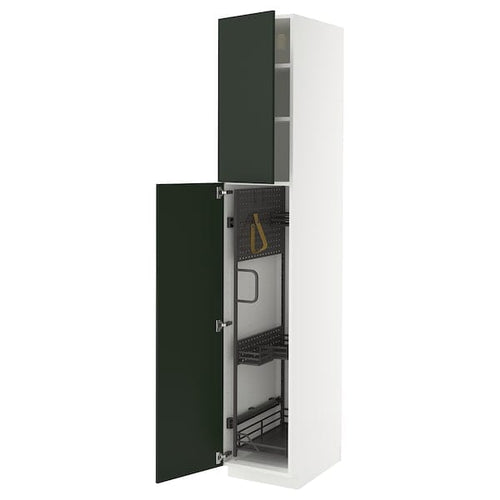 METOD high cabinet with cleaning interior, white/Havstorp deep green, 40x60x220 cm