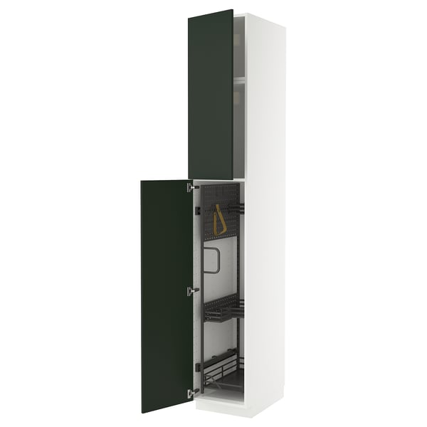 METOD high cabinet with cleaning interior, white/Havstorp deep green, 40x60x240 cm