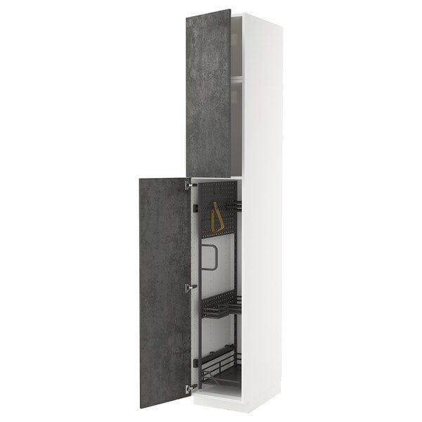 Ikea METOD - Tall cabinet with cleaning accessories, white/Kalhyttan concrete effect dark grey,40x60x240 cm