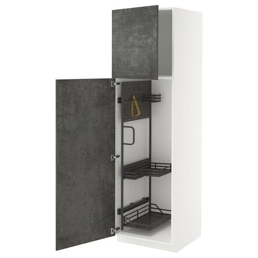 Ikea METOD - Tall cabinet with cleaning accessories, white/Kalhyttan concrete effect dark grey,60x60x200 cm