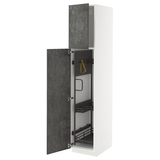 Ikea METOD - Tall cabinet with cleaning accessories, white/Kalhyttan concrete effect dark grey,40x60x200 cm