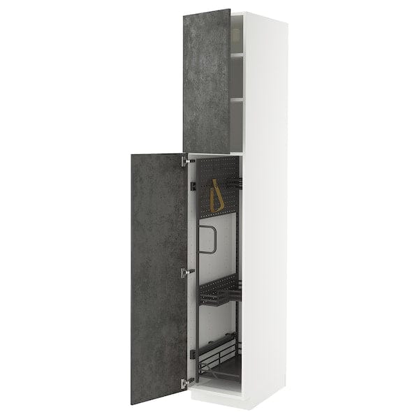 Ikea METOD - Tall cabinet with cleaning accessories, white/Kalhyttan concrete effect dark grey,40x60x220 cm