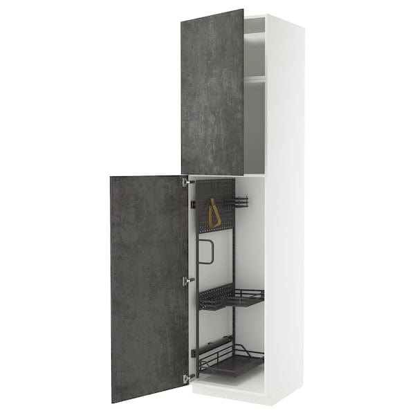 Ikea METOD - Tall cabinet with cleaning accessories, white/Kalhyttan concrete effect dark grey,60x60x240 cm