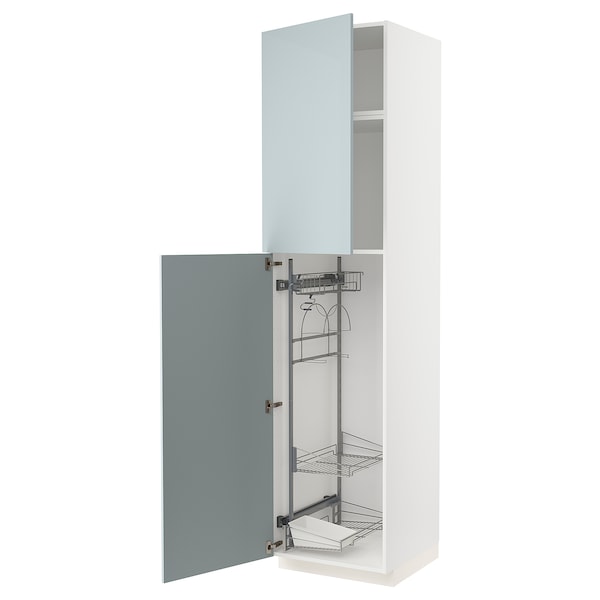 METOD - High cabinet with cleaning interior, white/Kallarp light grey-blue , 60x60x240 cm