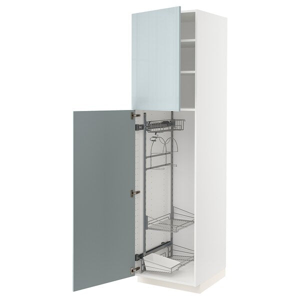 METOD - High cabinet with cleaning interior, white/Kallarp light grey-blue , 60x60x220 cm