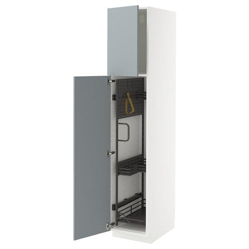 METOD high cabinet with cleaning interior, white/Kallarp light grey-blue, 40.0x200.0x60.0 cm
