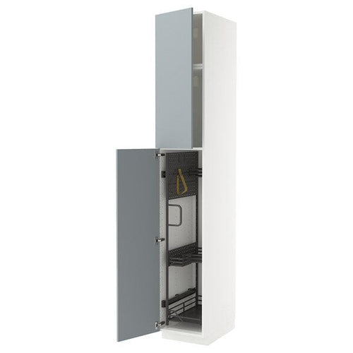 METOD - Tall cabinet with cleaning accessories, white/Kallarp grey-blue,40x60x240 cm