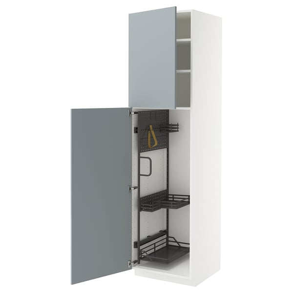 METOD - METOD High cabinet with cleaning interior, white/Kallarp light grey-blue, 60x60x220 cm