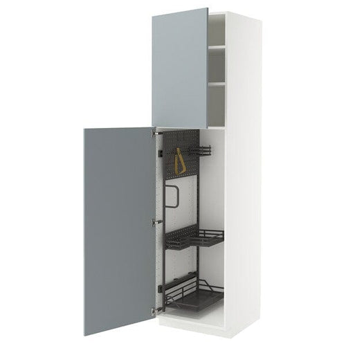 METOD high cabinet with cleaning interior, white/Kallarp light grey-blue, 60.0x220.0x60.0 cm