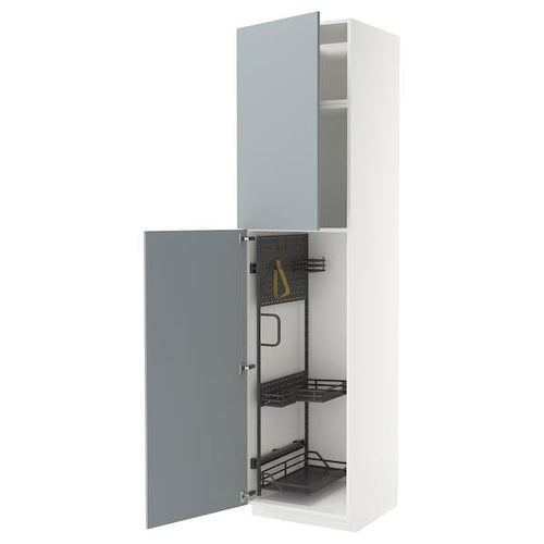 METOD - Tall cabinet with cleaning accessories, white/Kallarp grey-blue,60x60x240 cm