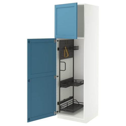 METOD high cabinet with cleaning interior, white/Lerhyttan blue, 60x60x200 cm