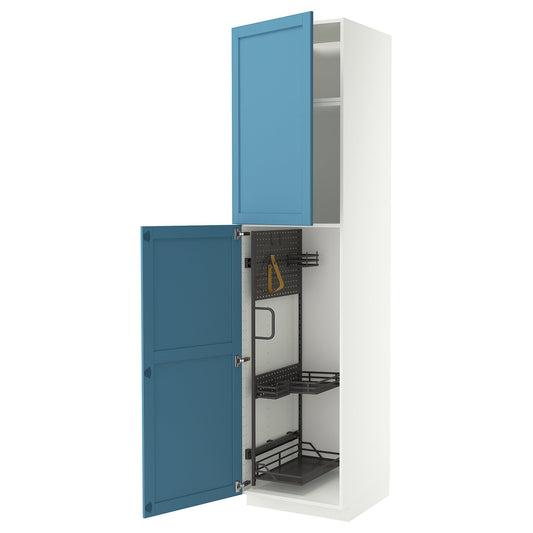 METOD high cabinet with cleaning interior, white/Lerhyttan blue, 60x60x240 cm