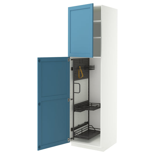 METOD high cabinet with cleaning interior, white/Lerhyttan blue, 60x60x220 cm