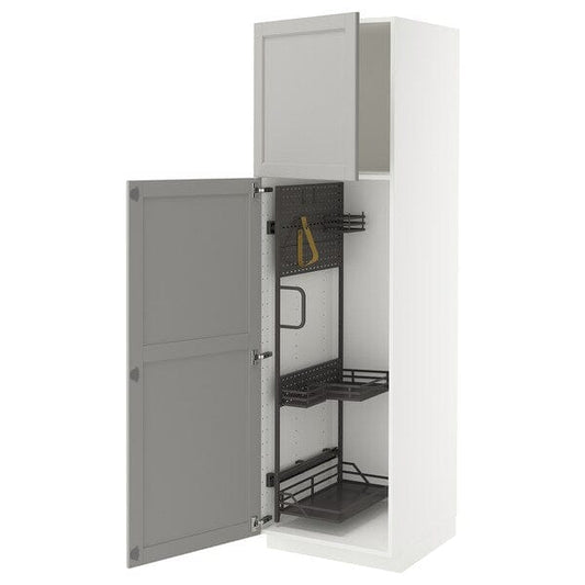 Ikea METOD - Tall cabinet with cleaning accessories, white/Lerhyttan light grey,60x60x200 cm