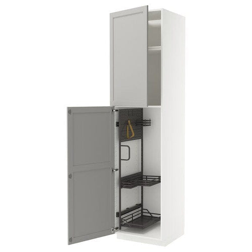 METOD high cabinet with cleaning interior, white/Lerhyttan light grey, 60x60x240 cm