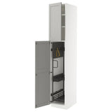 METOD high cabinet with cleaning interior, white/Lerhyttan light grey, 40x60x220 cm
