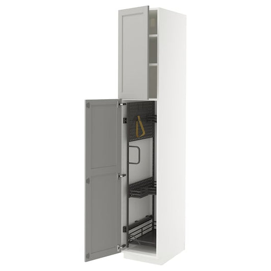 Ikea METOD - Tall cabinet with cleaning accessories, white/Lerhyttan light grey,40x60x220 cm