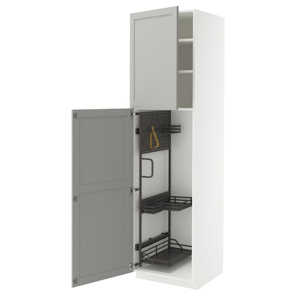 METOD high cabinet with cleaning interior, white/Lerhyttan light grey, 60x60x220 cm