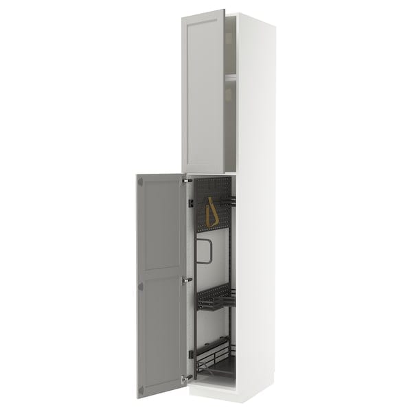 Ikea METOD - Tall cabinet with cleaning accessories, white/Lerhyttan light grey,40x60x240 cm