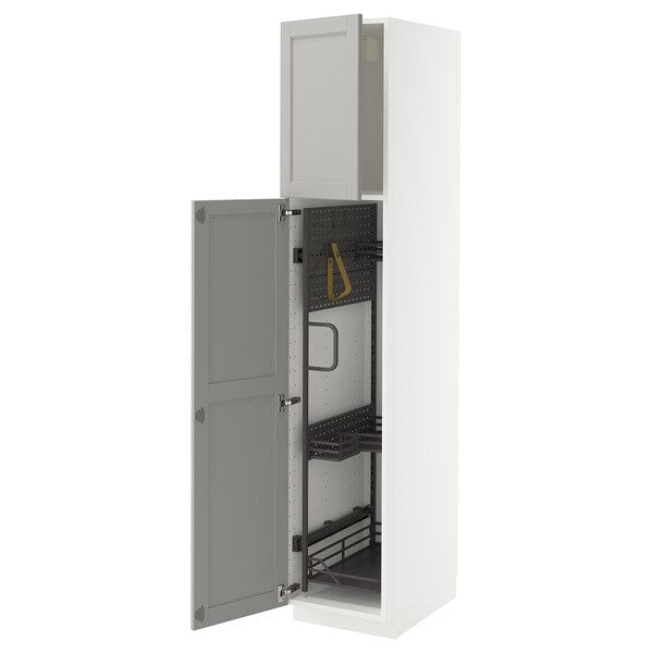 Ikea METOD - Tall cabinet with cleaning accessories, white/Lerhyttan light grey,40x60x200 cm