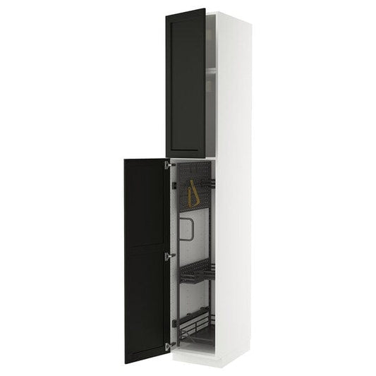 Ikea METOD - Tall cabinet with cleaning accessories, white/Lerhyttan stained black,40x60x240 cm