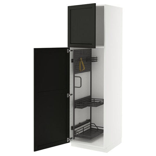 Ikea METOD - Tall cabinet with cleaning accessories, white/Lerhyttan stained black,60x60x200 cm