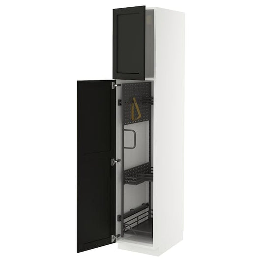 Ikea METOD - Tall cabinet with cleaning accessories, white/Lerhyttan stained black,40x60x200 cm