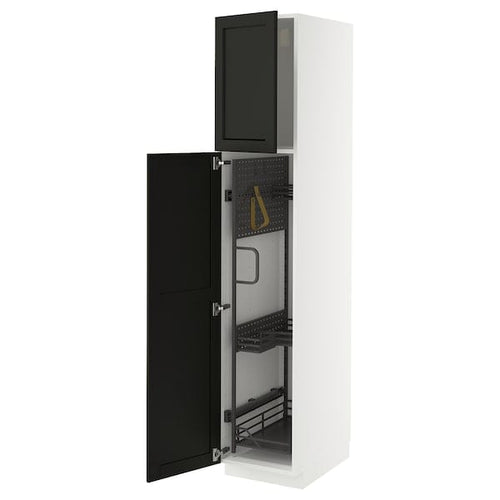 METOD - METOD High cabinet with cleaning interior, white/Lerhyttan black stained, 40x60x200 cm