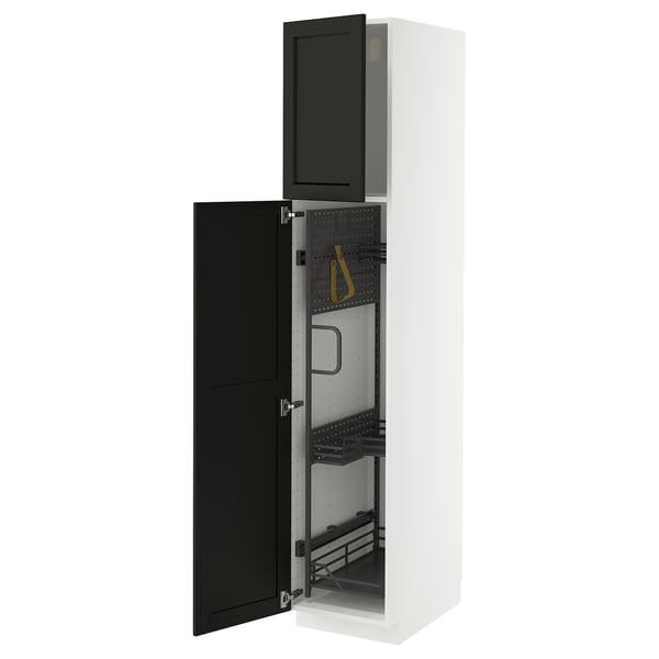 METOD high cabinet with cleaning interior, white/Lerhyttan black stained, 40x60x200 cm