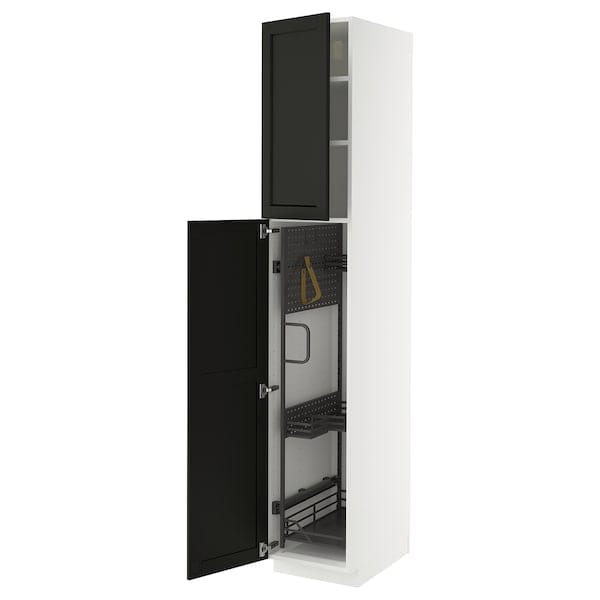 Ikea METOD - Tall cabinet with cleaning accessories, white/Lerhyttan stained black,40x60x220 cm