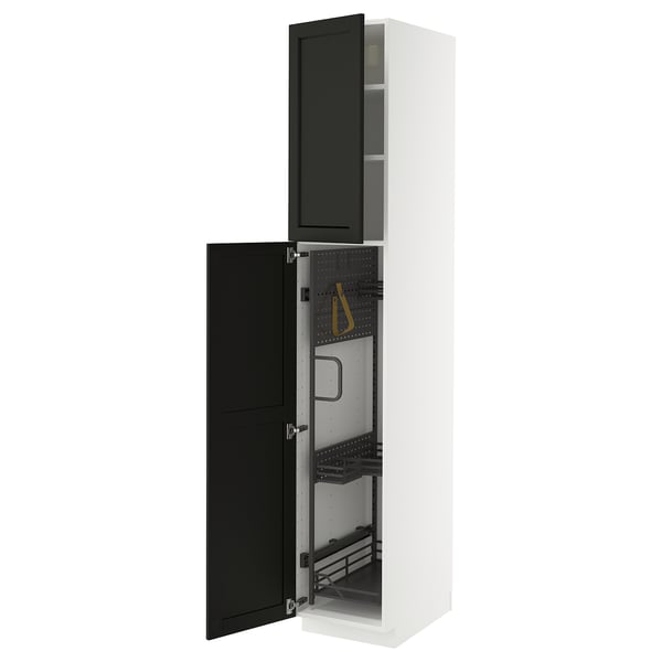 METOD high cabinet with cleaning interior, white/Lerhyttan black stained, 40x60x220 cm