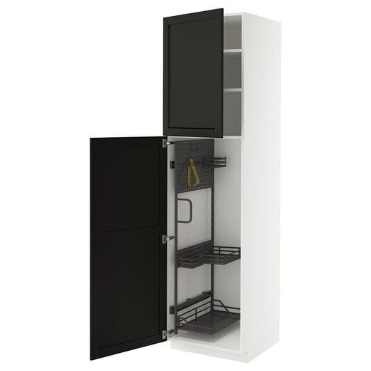 Ikea METOD - Tall cabinet with cleaning accessories, white/Lerhyttan stained black,60x60x220 cm