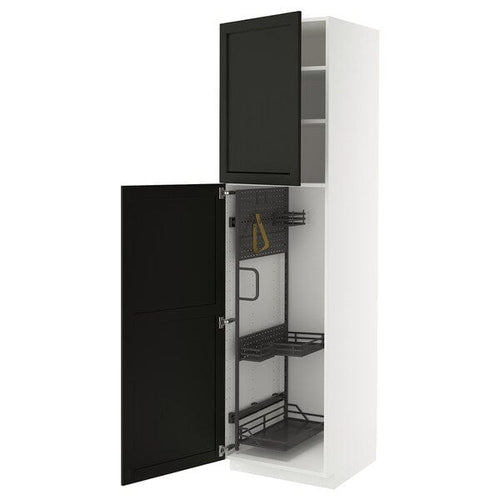 METOD - METOD High cabinet with cleaning interior, white/Lerhyttan black stained, 60x60x220 cm