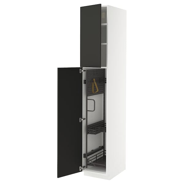 Ikea METOD - Tall cabinet with cleaning accessories, white/Nickebo anthracite matt,40x60x220 cm